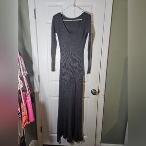 NWTs Fashion Nova Gray Long Sleeve Bodycon Sweater Dress, Floor Length, Size M